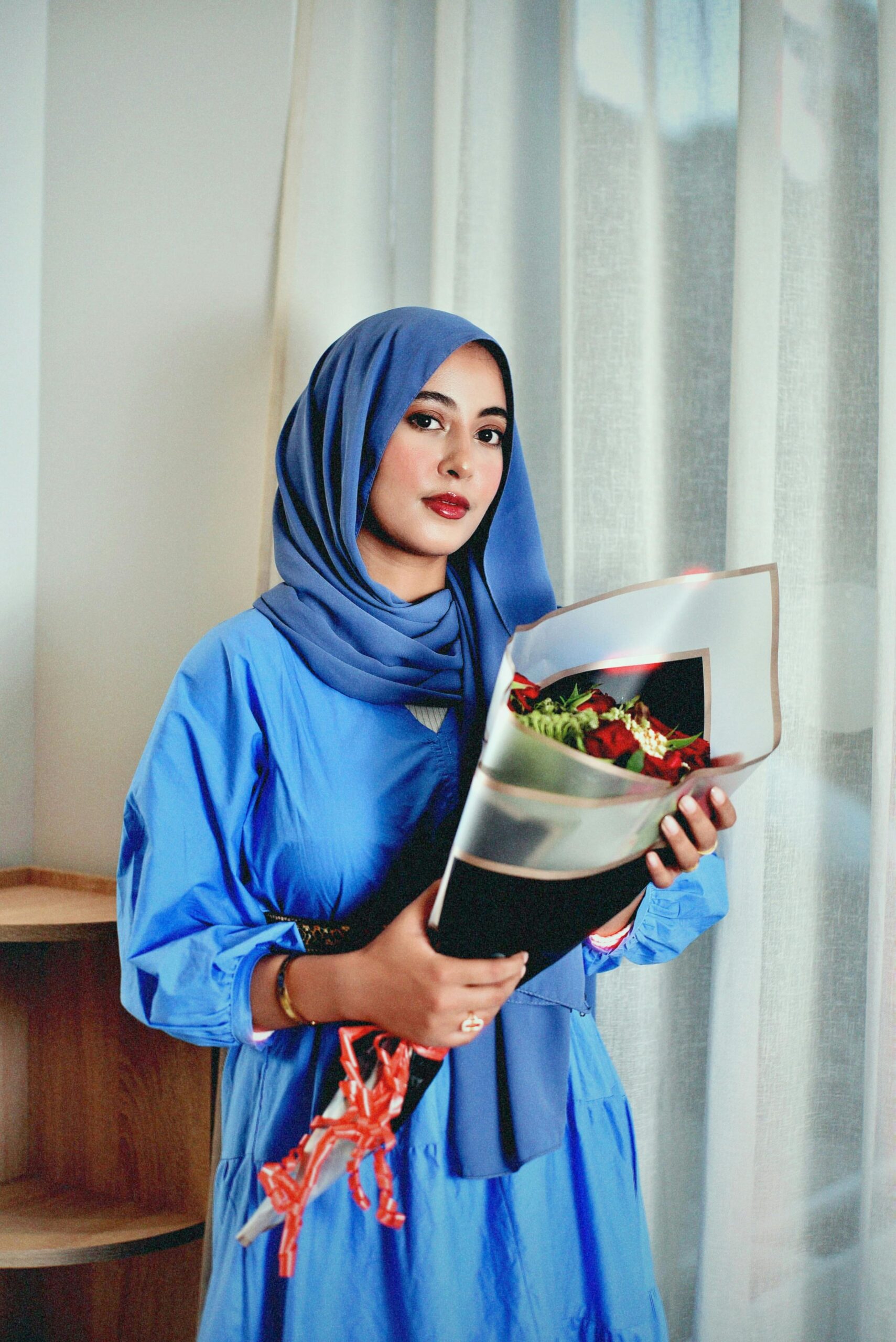 Portrait of Woman with Flowers Bouquet